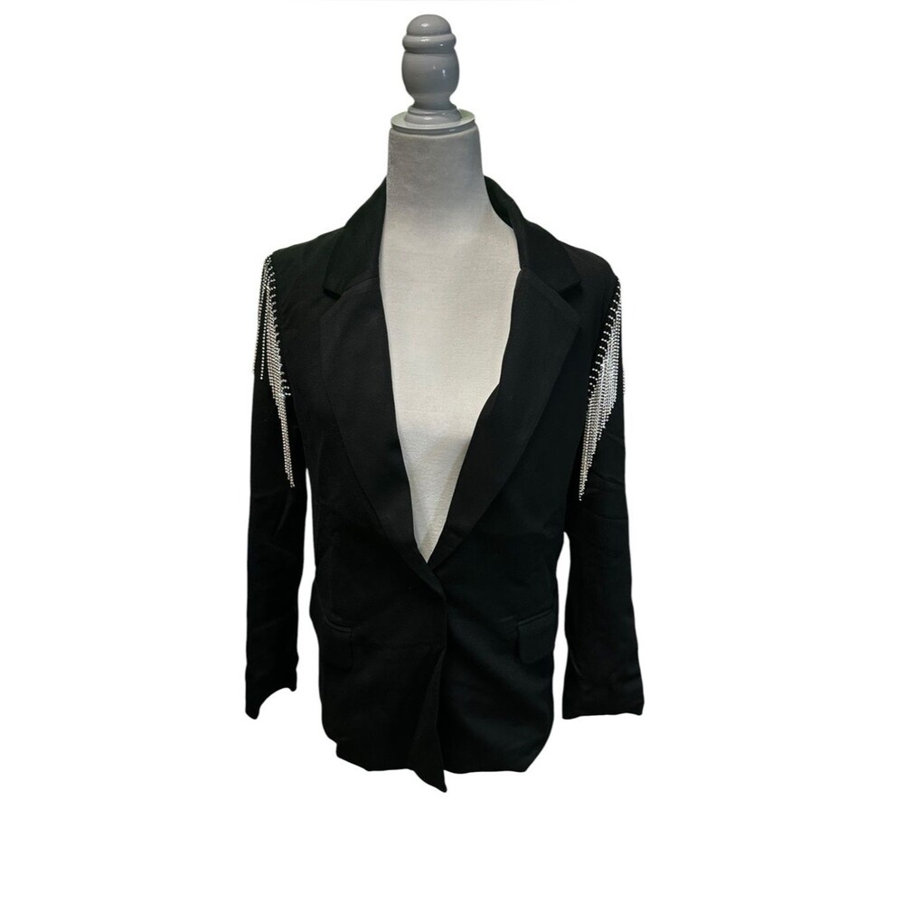 Blue B Black Rhinestone Fringe Blazer NWT Small Nashville Western Concert Jacket